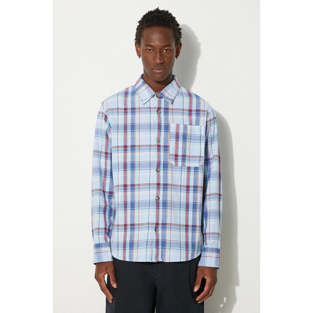 A.P.C. Shirt Mens XXL Blue Plaid Button Up Pocket Long Sleeve Casual $270